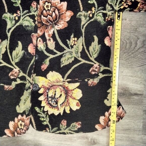 Anage Vintage Sequins / Beaded Tapestry Floral Black Jacket - Picture 11 of 12